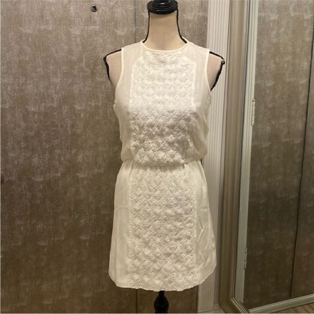 Tibi Elegant silk White embroidered front Sleeveless Dress, US4